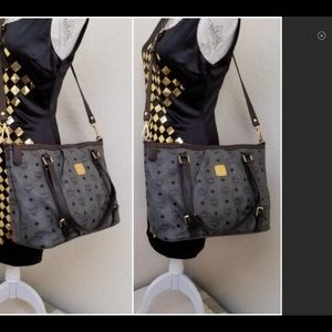 MCM Gray Monogram Two Way Handle Shoulder Bag